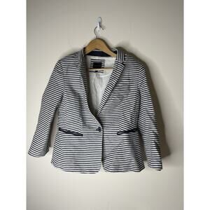 The Limited Womens Sz L Blazer Suit Coat One Button Blue Striped Nautical Pocket